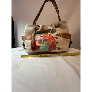 Fossil Colorful Satchel Boho Tote Purse Denim‎ And Leather Unique ❤️